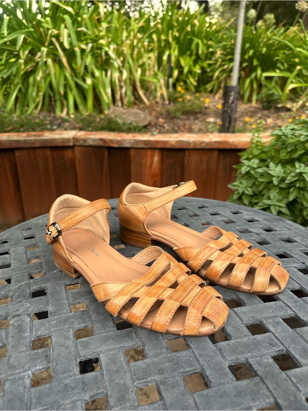 Mona Flying Genuine Leather Tan Strappy Block Heel Sandals
